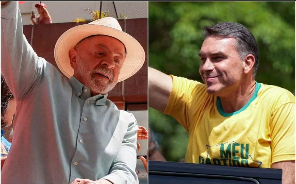 Luiz Inácio Lula da Silva (PT) e Flávio Bolsonaro em seus últimos atos de campanha, no dia 3 de outubro de 2026. — Foto: Brian Snyder e Alexandre Meneghini/Reuters